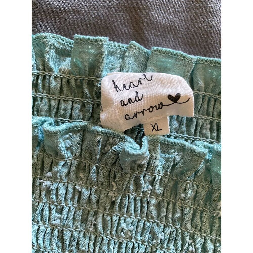 Heart and Arrow Maternity Tank Top XL Green Sleeveless Ruffle Neckline Spring - Picture 2 of 3